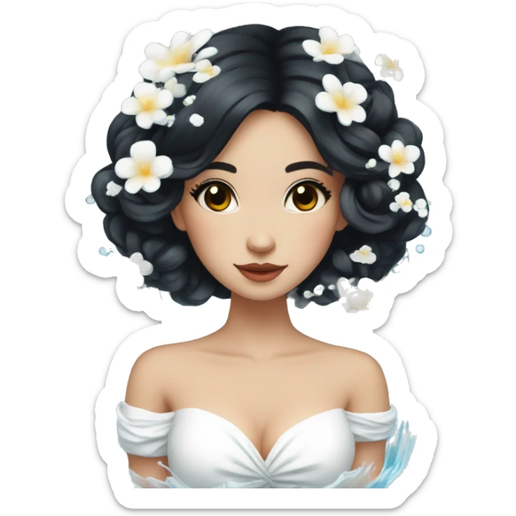 Pretty young Lady with black hair flowers in hair white dress surrounded by flowing water sticker