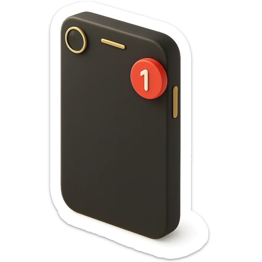 a smartphone with a notification badge in 3D black style sticker