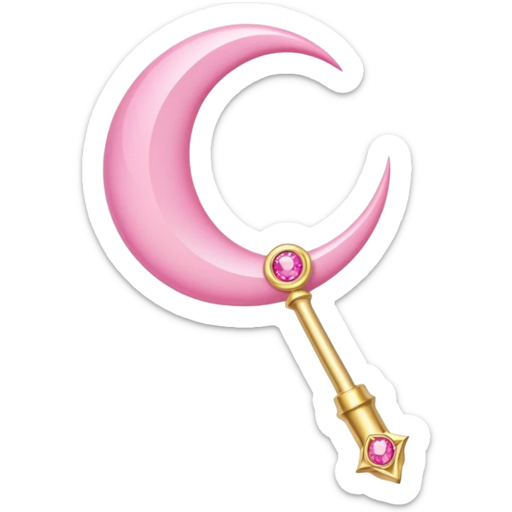 Sailor Moon's Crescent Moon Stick, a pink wand with a gold crescent moon on top and a pink gem in the center sticker