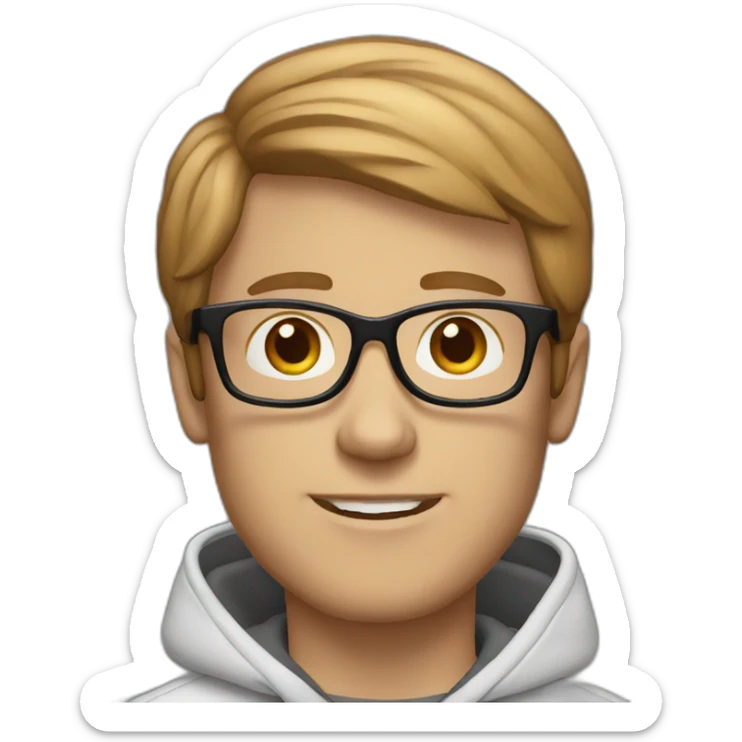 white male brown tapered hair with clear glasses and hoodie sticker