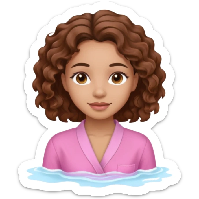 lightskin girl having a spa day with and pink shirt and brown wavy hair  sticker