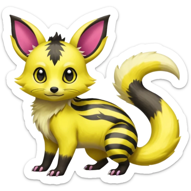 Rare exotic cute epic aesthetic colorful Salandit-Eevee-Civet-species-Fakemon-hybrid-creature, with markings, full body sticker