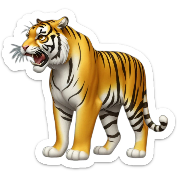 the whole tiger is golden, in profile to the right side it growls aggressively with its ears flattened sticker
