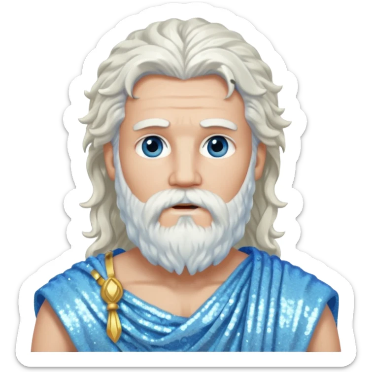 Aquilo, God of Winter Roman Deities with long white wavy hair and beard, ice blue sequin toga sticker