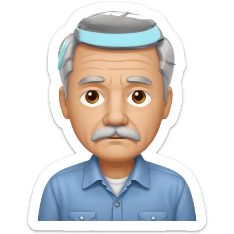 Old man with gray hair and mustache and working shirt a little sad sticker