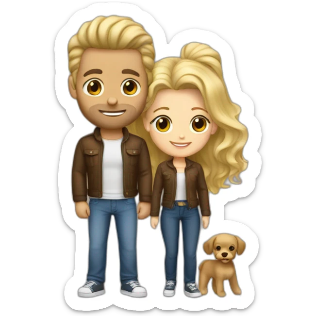 Gay couple blonde and brown haired with brown mini pudel sticker