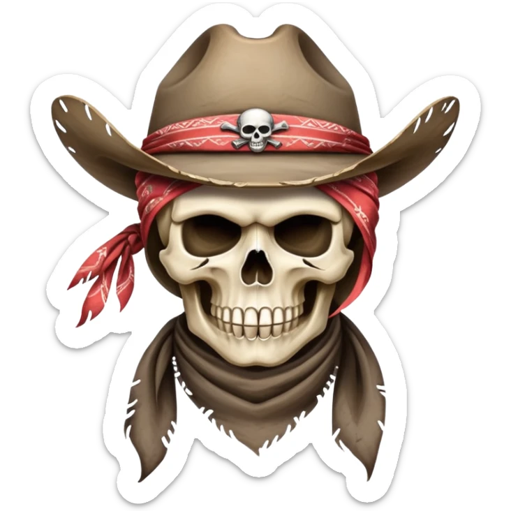 Skull emoji with the style of a cowboy, outlaw, deadly gunslinger sticker