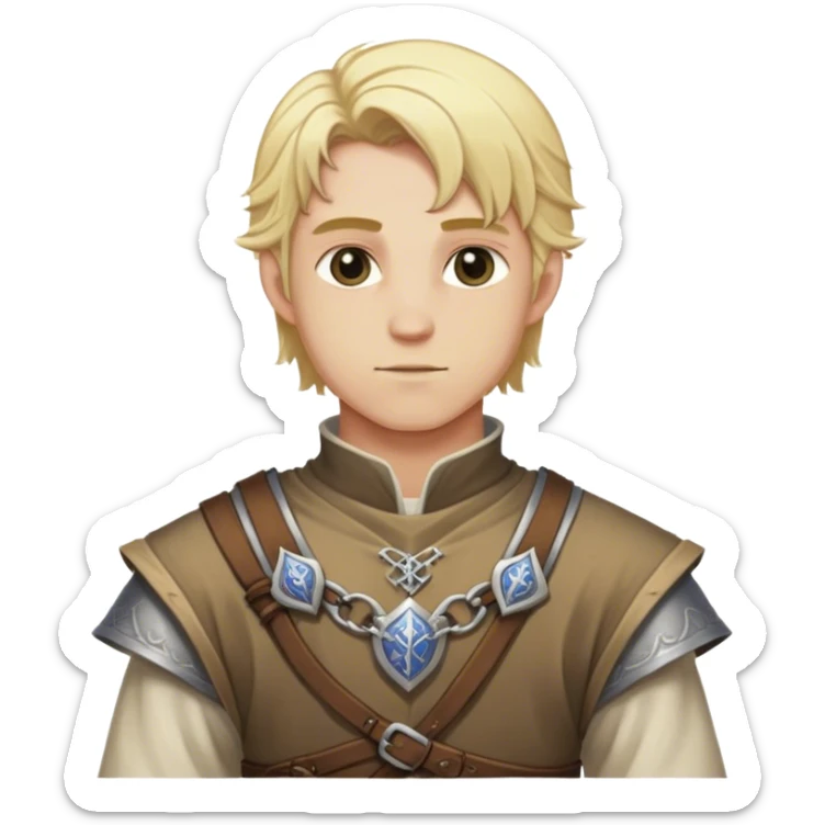 Medieval DnD themed fantasy blonde male character. Clothes only above the waist, full waist coverage. The character has no arms. sticker