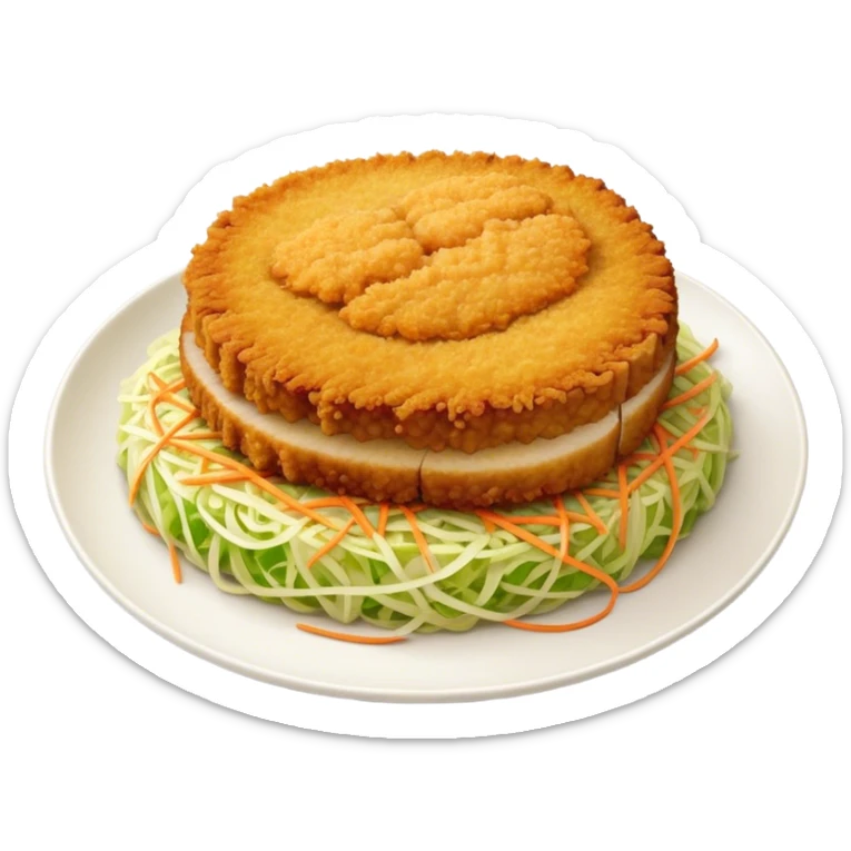 Cinematic Realistic Tonkatsu Dish Emoji, featuring a golden, breaded pork cutlet served with shredded cabbage rendered with rich textures and vibrant, dynamic lighting. sticker