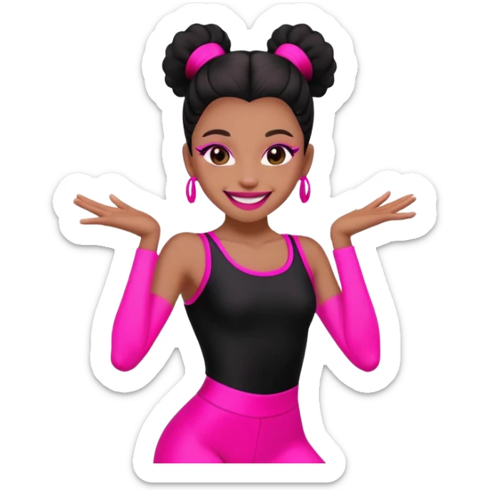 "A dancer in a black and neon pink outfit with a smile and a look of surprise." sticker