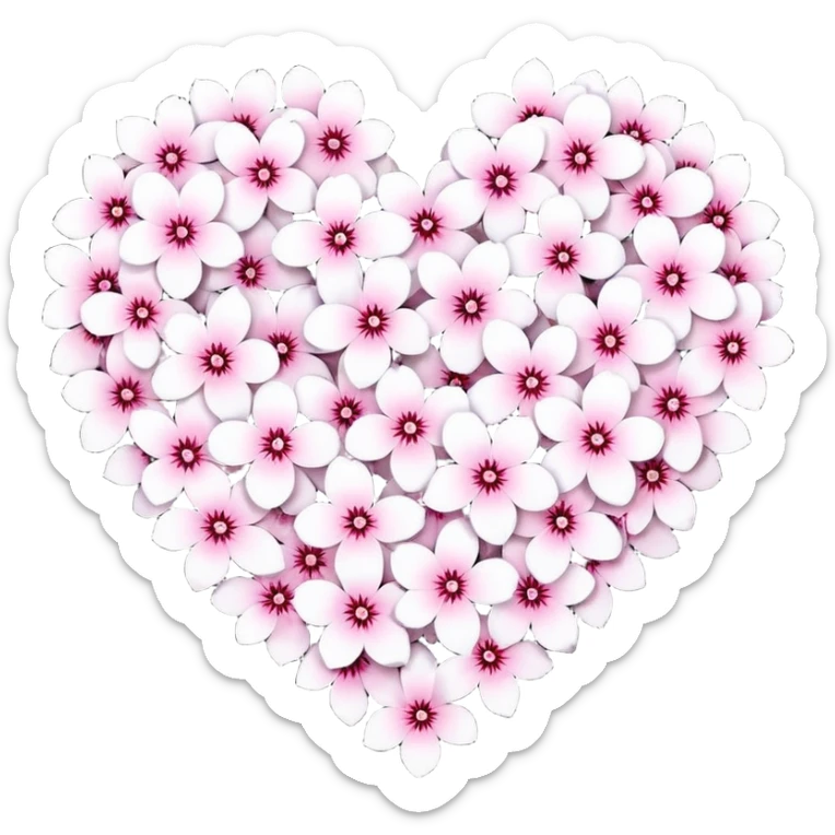goth sakura heart, heart made of white sakura petals with pink accents, remove background sticker