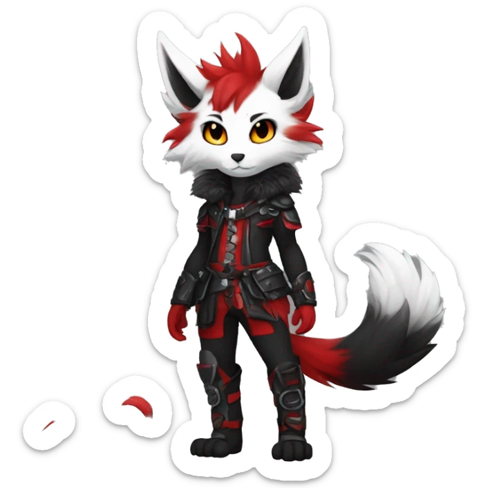 Anthro-Edgy-Cool-Dark-Black-White-Red-Contrast-Colors-Fantasy-Fur-Sona-Chibi-Shiny-Fakémon-Hybrid full body sticker