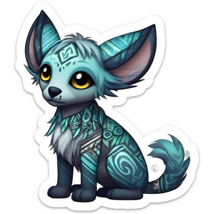 cute Kawaii edgy ethereal shy epic tribal fantasy animal fursona Fionbri creature by griffsnuff & LiLaiRa & Falvie with exotic colors with intricate patterns full body sticker