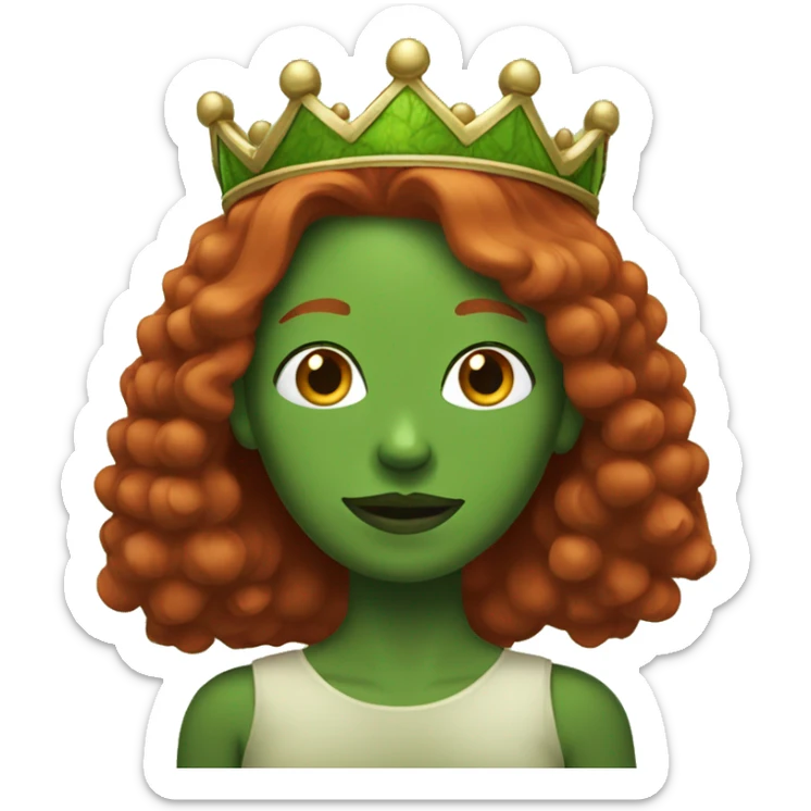 Green skin woman with red hair and crown sticker