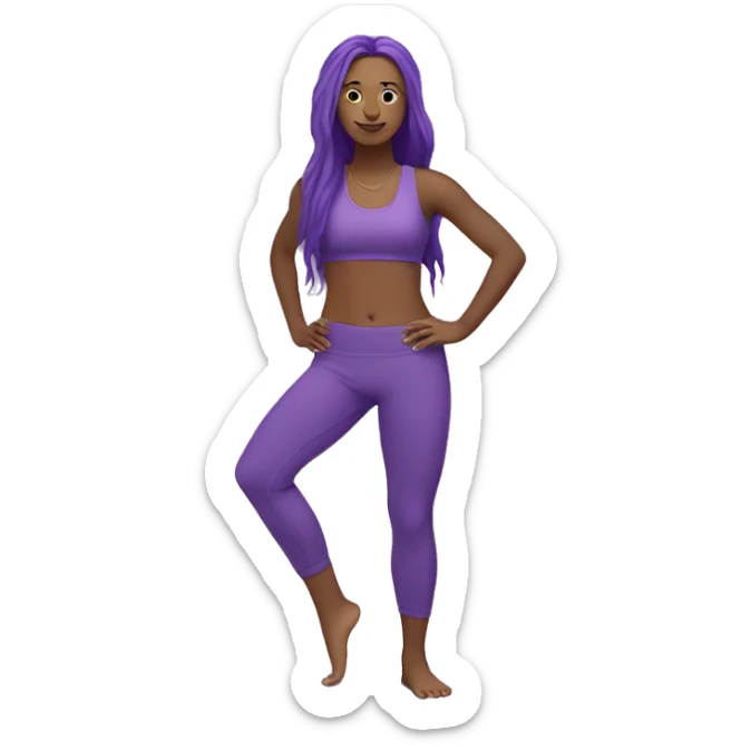 Full body yoga instructor with long purple hair. I am in a yoga pose and wearing purple yoga pants and a purple tank top. sticker