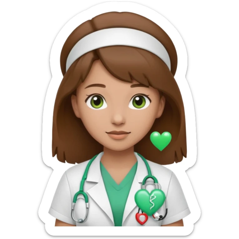 Brown hair Nurse with green heart and Gypsophila surround her  sticker
