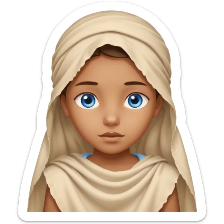 blue eyed desert child girl cowered with creme cloth sticker