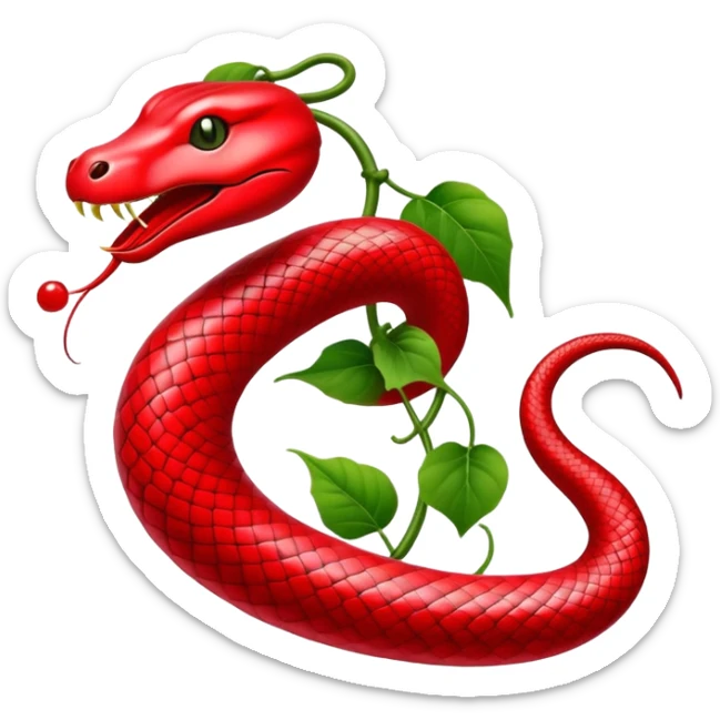 Japanese snake gourd (Karasu Uri) with distinctive bright red fruit and green leaves, traditional Japanese folk motif sticker
