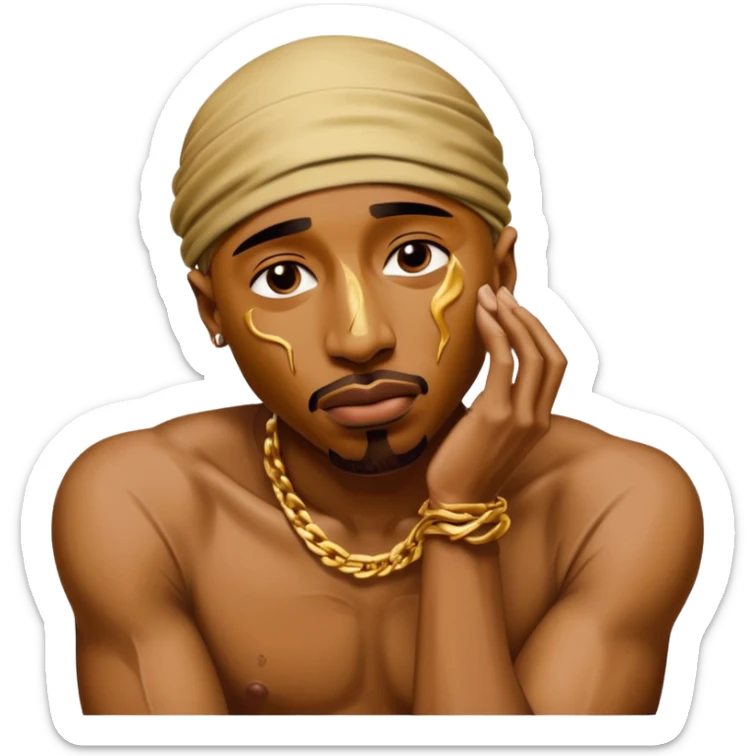 tupac but he's made of gold but he's also in an unbearable amount of pain sticker