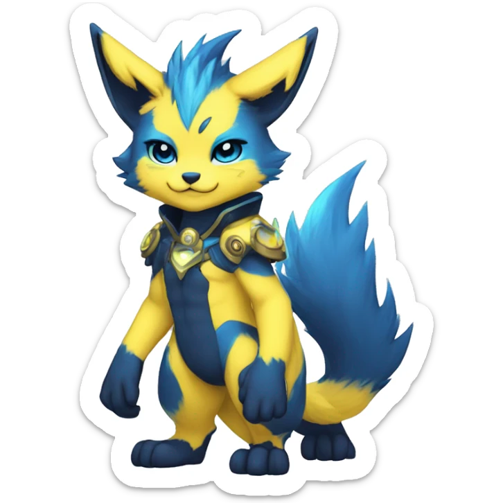 Anthro-Edgy-Cool-Blue-Yellow-Contrast-Colors-Fantasy-Fur-Sona-Chibi-Shiny-Fakémon-Hybrid full body sticker