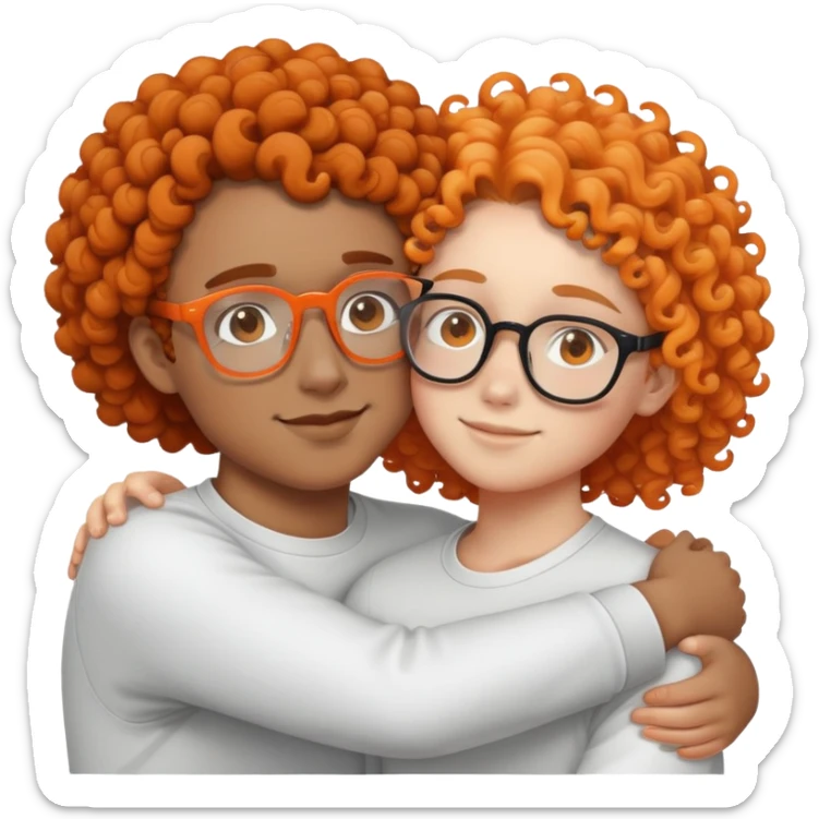 hilter huging a white teen with curly hair and orange glasses sticker