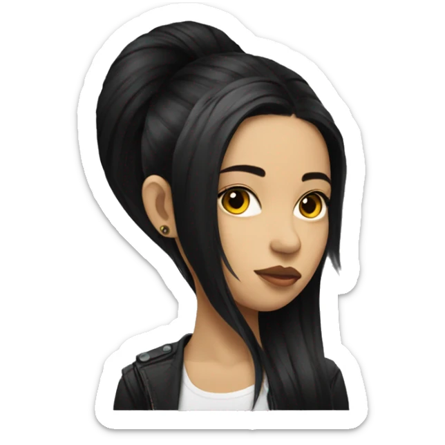 vietnam girl with a dragon tattoo in her right side of her head with black long hair sticker