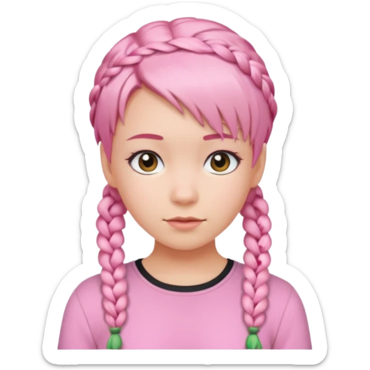 Young woman, short pink hair with braids on both sides, cute style sticker