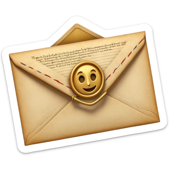 “3D emoji of a magical envelope, Harry Potter style, Hogwarts letter, fantasy magic, soft glow, cinematic lighting, high detail” sticker