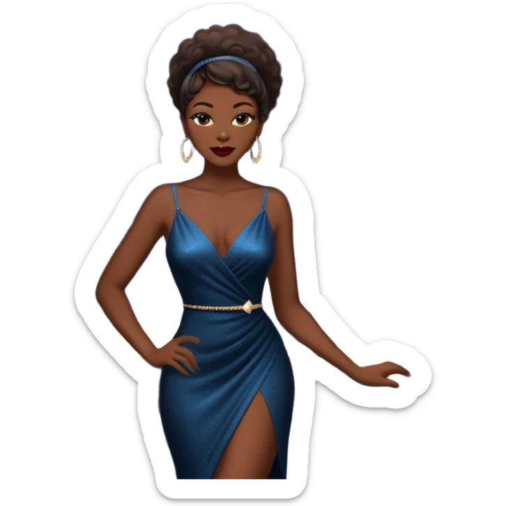 Black female jazz singer outside a jazz club at night in Paris, with city lights and Eiffel Tower in background sticker