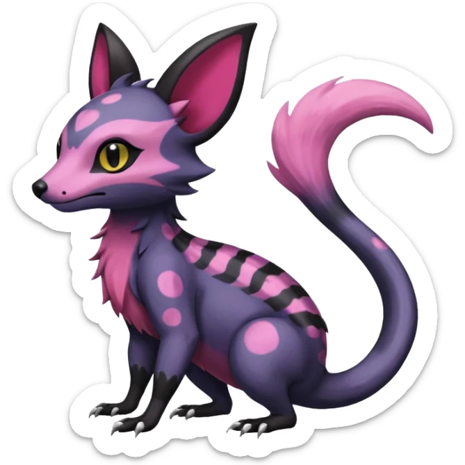 Rare epic aesthetic colorful Salandit-Noibat-Eevee-Civet-species-Fakemon-hybrid-creature, with markings, full body sticker