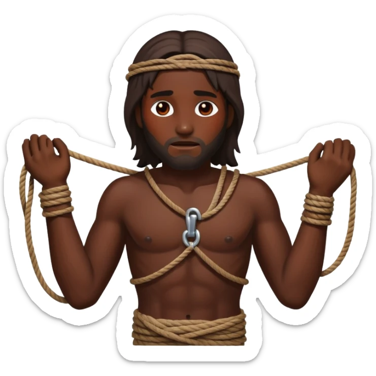 Dark skin christ Jesus tied to ropes with injuries  sticker