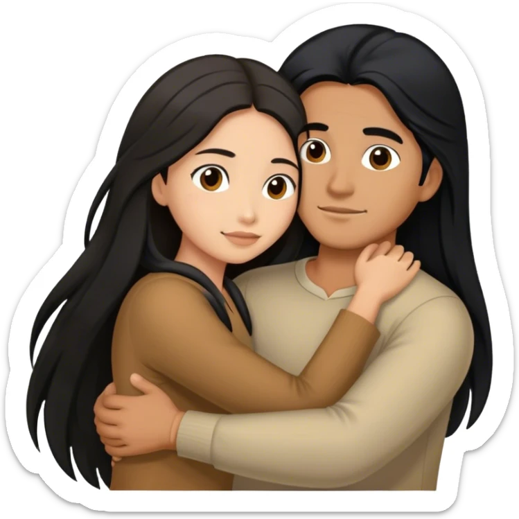Brown Latino man with long black hair hugging brown hair Filipina sticker