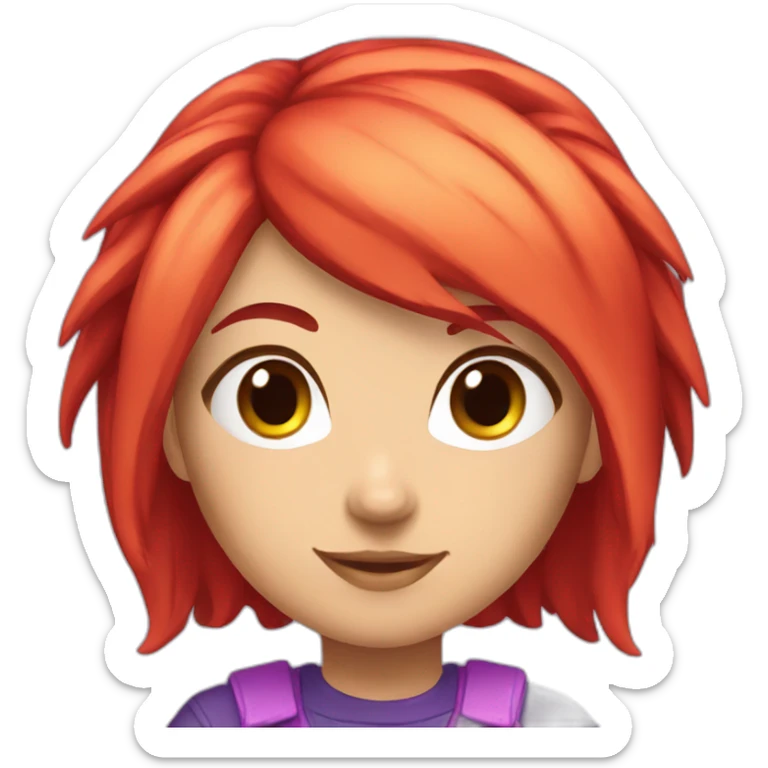 gamer girl with red and purple hair cute sticker