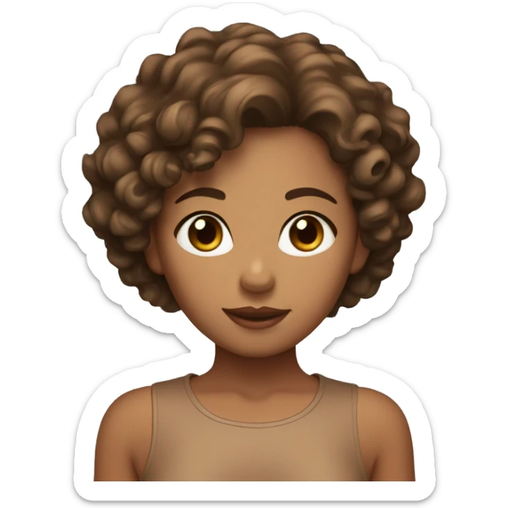 Carmel skin girl with short curly hair with brown eyes sticker