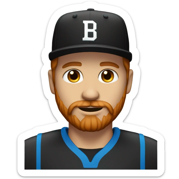 35 years old, male, red hair, black basketball hat, blue eyes, pale complexion, thick beard and thin mustache sticker