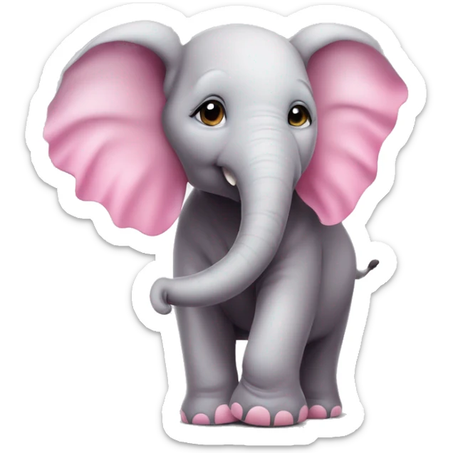 Elefante bebe sencillo con ojos tiernos color rosado que tenga un pincel en las manos  sticker