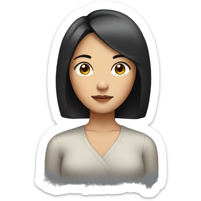 an asian women with short black hair with length in between ears and shoulder and straight style sticker