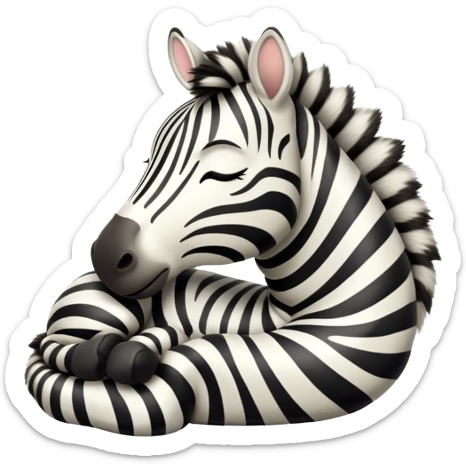 Meme-Worthy Cute Sleeping Zebra Portrait Emoji, Head resting peacefully with a contented smile, showcasing a lean, graceful build and a luxuriously soft striped Fur, eyes shut in a serene, restful nap, Simplified yet hilariously adorable features, highly detailed, glowing with a soft, drowsy light, high shine, relaxed and utterly lovable, stylized with an air of playful laziness, bright and heartwarming, soft glowing outline, capturing the essence of a comically sleepy zebra, so meme-worthy it feels like it could instantly become the next viral sensation of adorable slumber! sticker