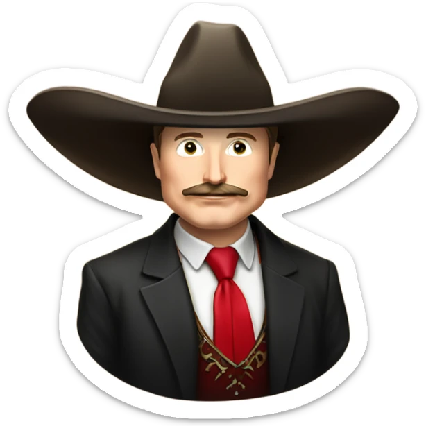  Elon musk with big mustache and black sombrero mexican hat and Tesla logo red shirt Tesla symbol coin sticker