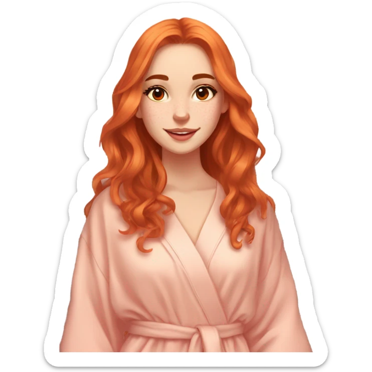 Girl putting cream on face bathroom Long wavy red orange hair orange brown eyes beautiful face thick eyelashes pink lips gorgeous skinny fair skin white aesthetic tall girl doing skincare cozy robe sticker