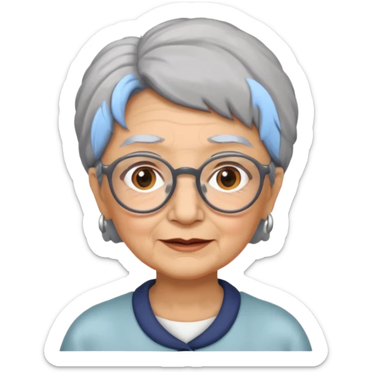 grandmother with glasses and gray hair, grizzle half body sticker