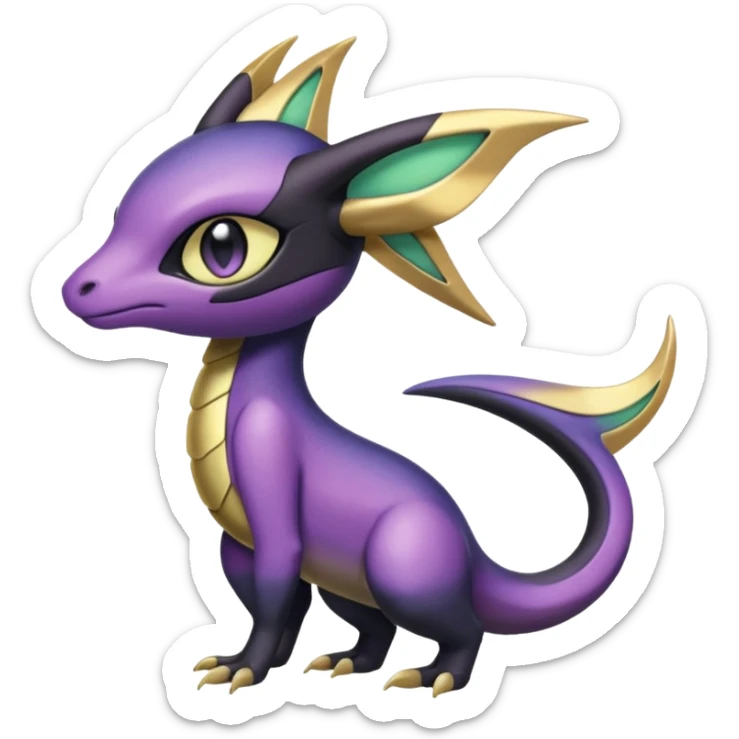 purple-black-gold-gradients Meloetta-Larvitar-Axew-Salandit-Pokémon-Fakémon-creature sticker