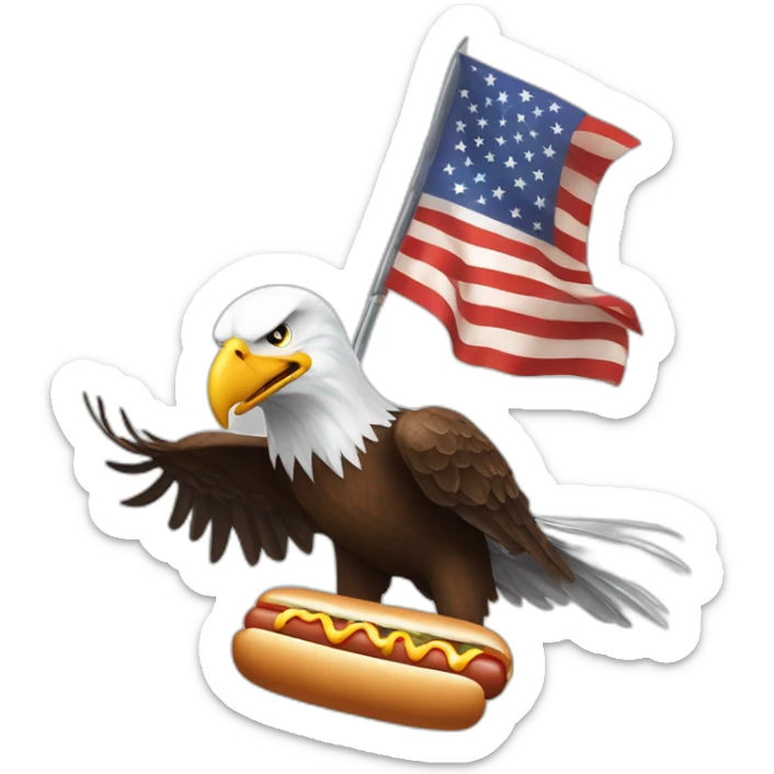 the most patriotic american image of bald eagle shooting guns and eating hot dogs ever sticker