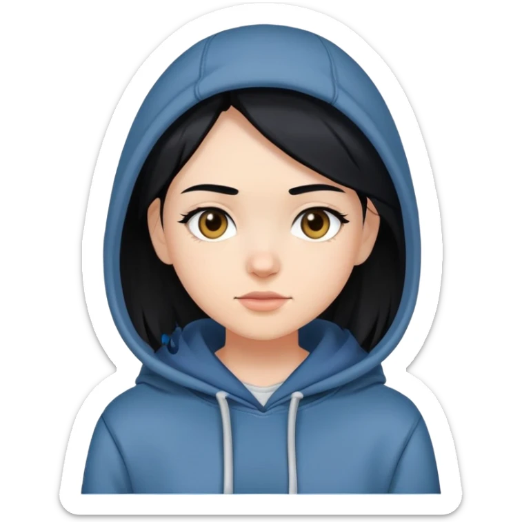 girl with black hair, wearing a hoodie and jeans, boyish look sticker