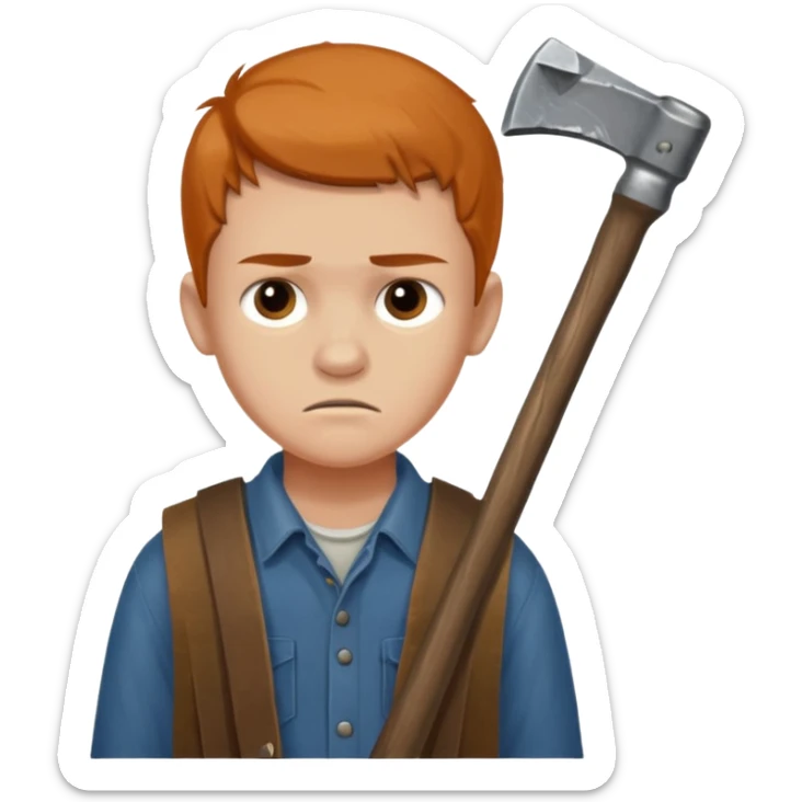 13 y/o Brian robeson at the beginning of Hatchet
struggling with his parents' recent divorce and harboring . He is angry, self-pitying
He is carrying a hatchet
He is in a single-engine plane with a pilot who soon suffers a heart attack, leaving Brian to navigate the crash and his new, harsh reality. sticker