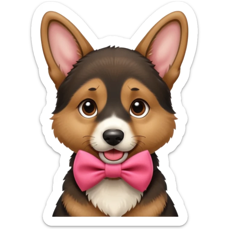 German shepherd puppy with a bow in the neck, like a gift. With the tonge out sticker