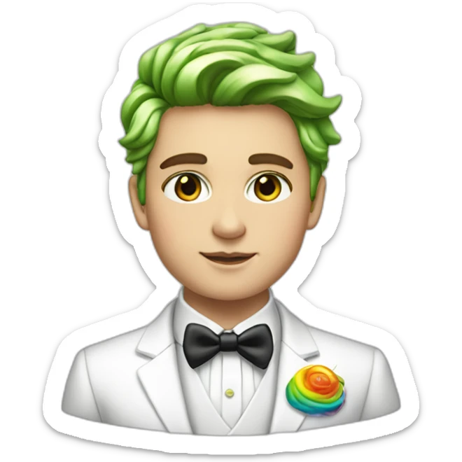 Posh-boy-with-white-suit-and-green-eyes-and-rainbow-unicorn-hair sticker