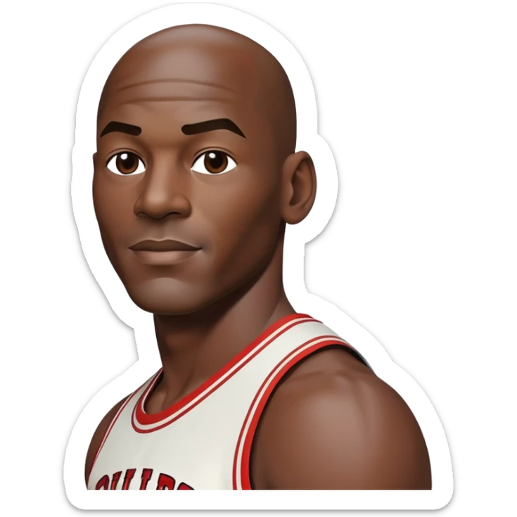 Michael Jordan with detailed facial features, upper body from waist up sticker