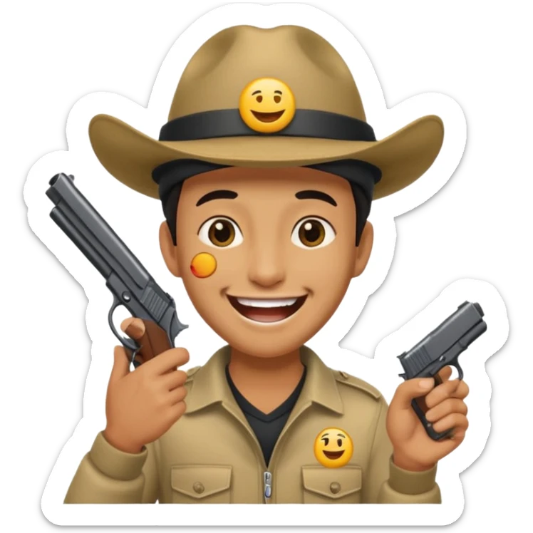 Emoji de risa pero con gorro del equipo colo colo y una pistola en la mano sticker