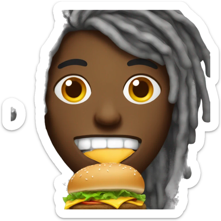 Black guy with dreadlock hair and a full face of make up eating a cheeseburger  sticker